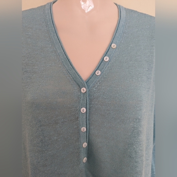 Olsen linen blend knit lightweight sweater m/10 blue - Picture 2 of 9